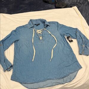 Style & Co. Light Blue Lace-Up Casual Shirt